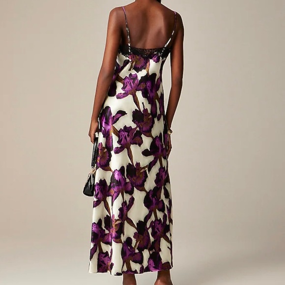 Jcrew Lace Trim Slip Dress In Iris Floral Textured Satin New With Defects Size 8 - Picture 3 of 12